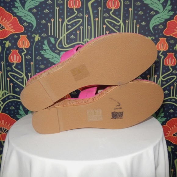 Jack Rogers Hot Pink Leather Mid Wedge Cork Thong Sandals Shoes 9 - Picture 4 of 4